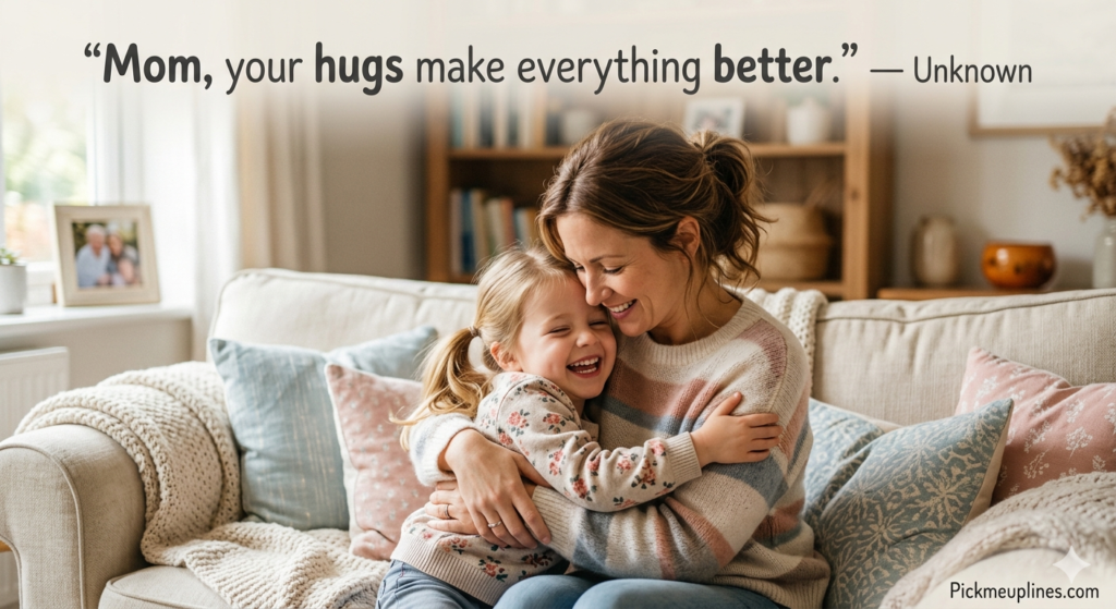 “mother holding child with smile”