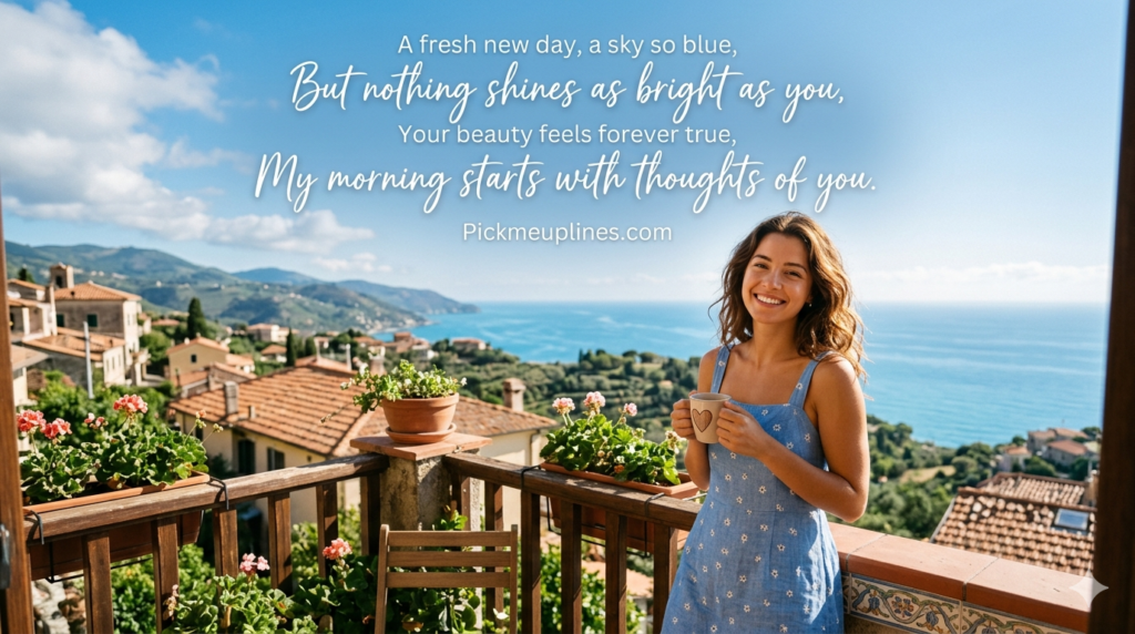 smiling girl reading good morning text