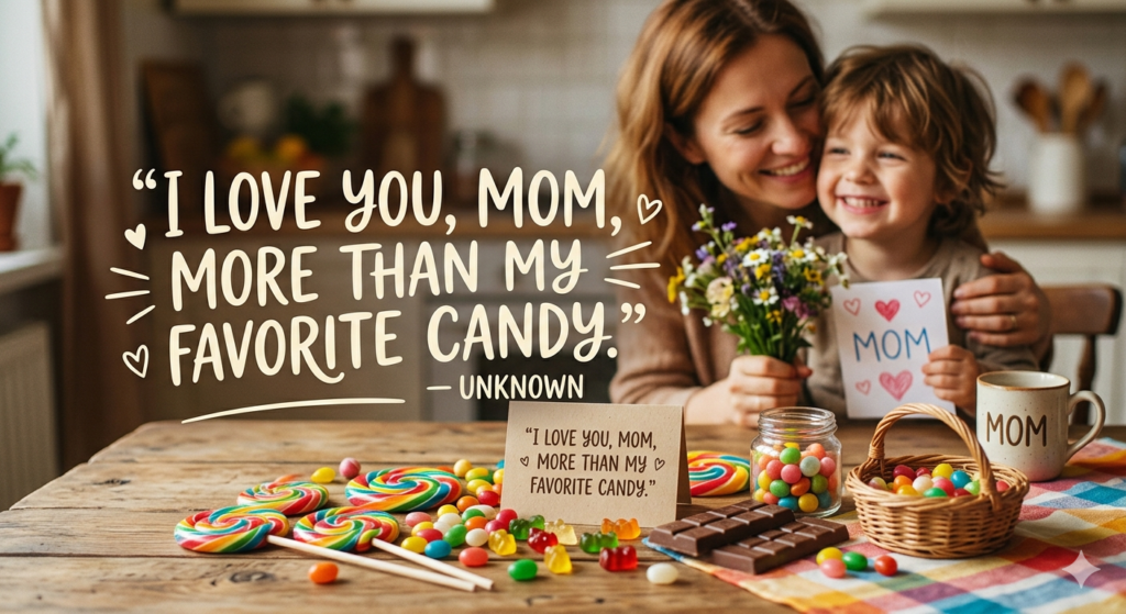 “kids hugging mom happily”